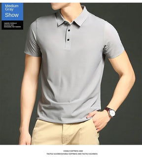 Camisa Polo Masculina Moderna em Seda Gelo