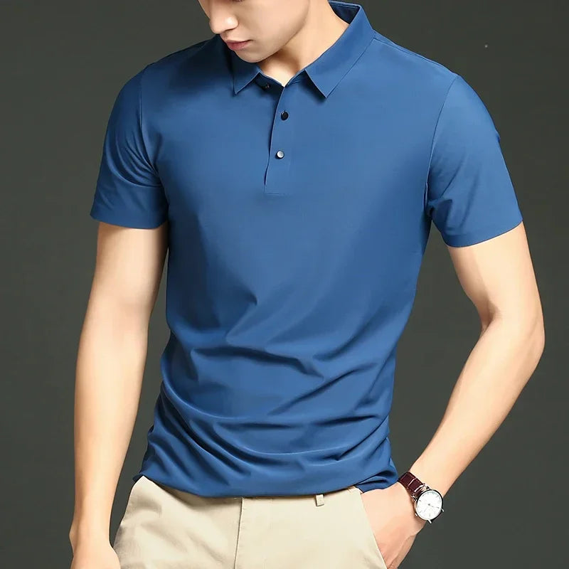 Camisa Polo Masculina Moderna em Seda Gelo