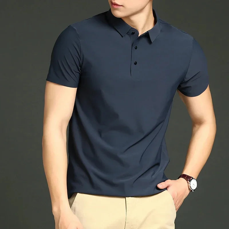 Camisa Polo Masculina Moderna em Seda Gelo