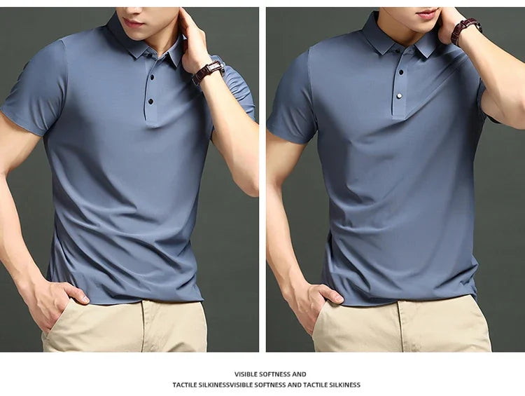 Camisa Polo Masculina Moderna em Seda Gelo